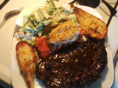 Steak and Lobster Tail Caesar Salad and Garlic Toast Supper June 4 2023.jpg