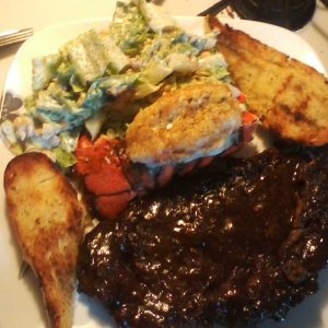 Steak and Lobster Tail Caesar Salad and Garlic Toast Supper June 4 2023.jpg